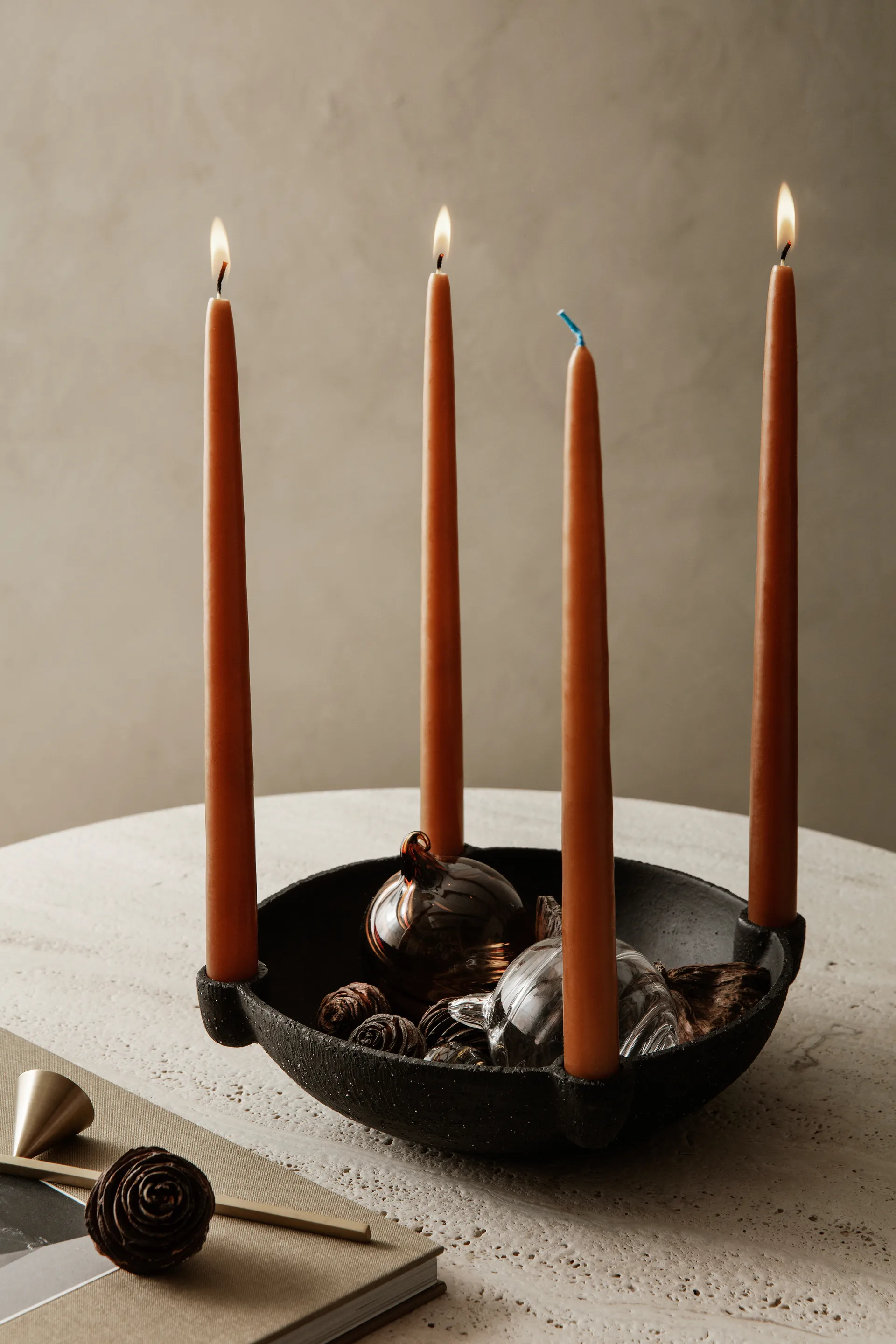 Bowl advent candle ceramic large Ø27 cm, Dark grey Ferm Living