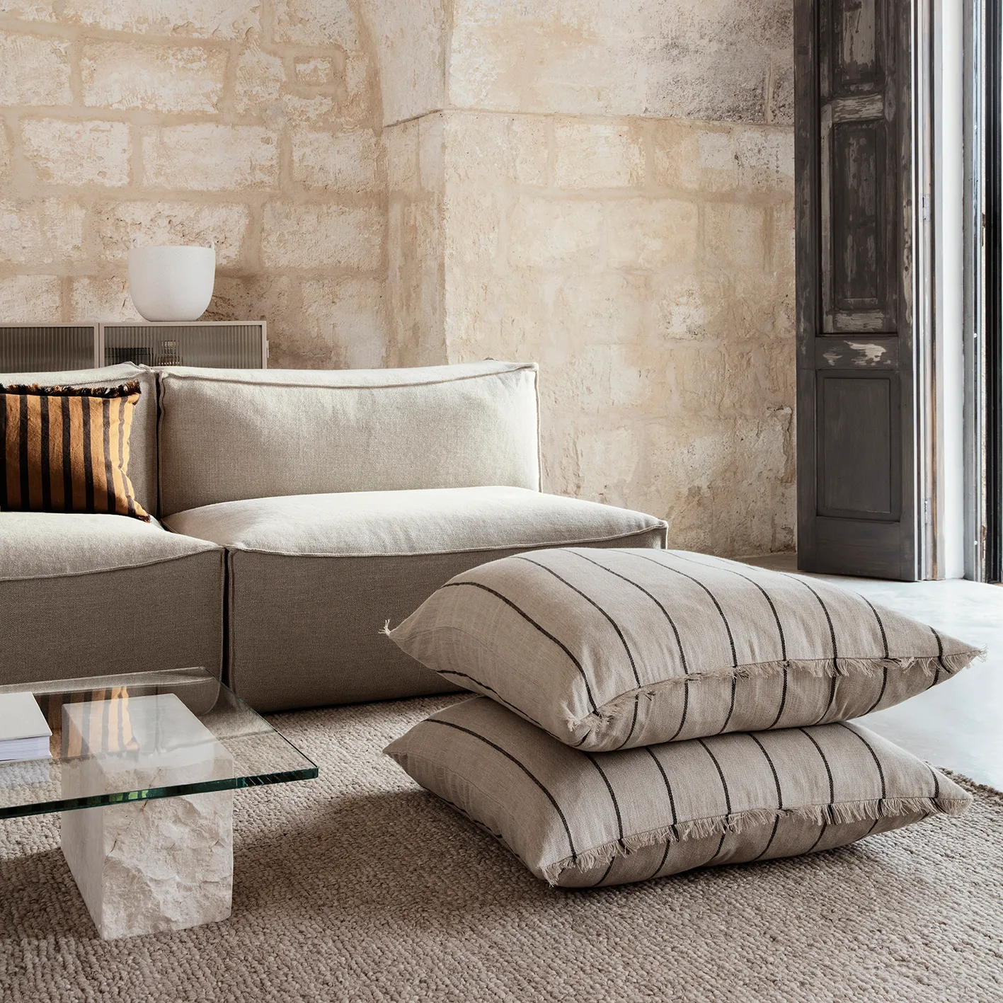 Calm cushion camel-black, 78x78 cm Ferm Living