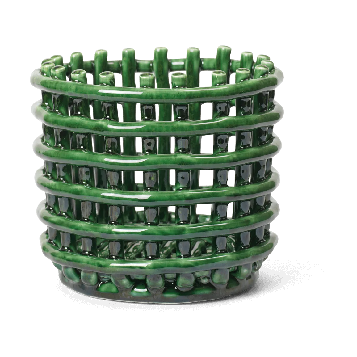 Ceramic braided basket Ø16 cm, Emerald Green Ferm Living