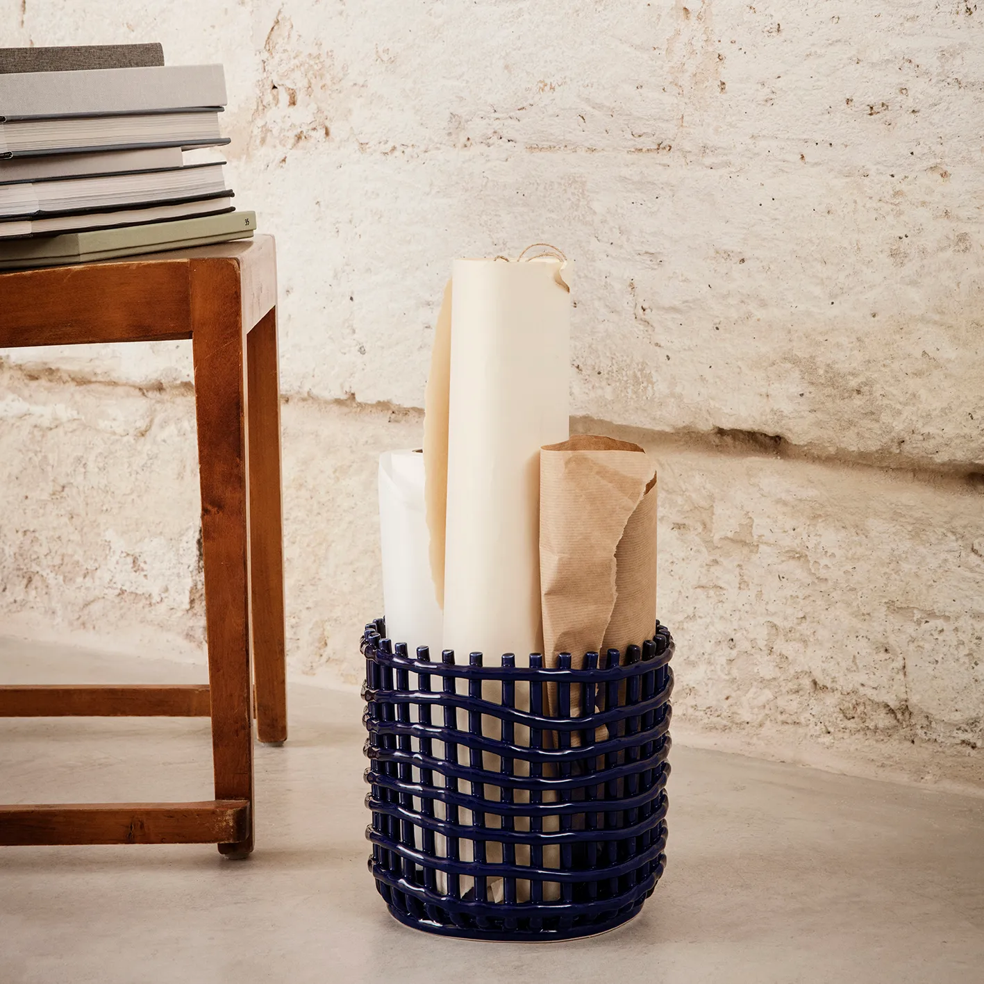 Ceramic braided basket Ø23.5 cm, blue Ferm Living