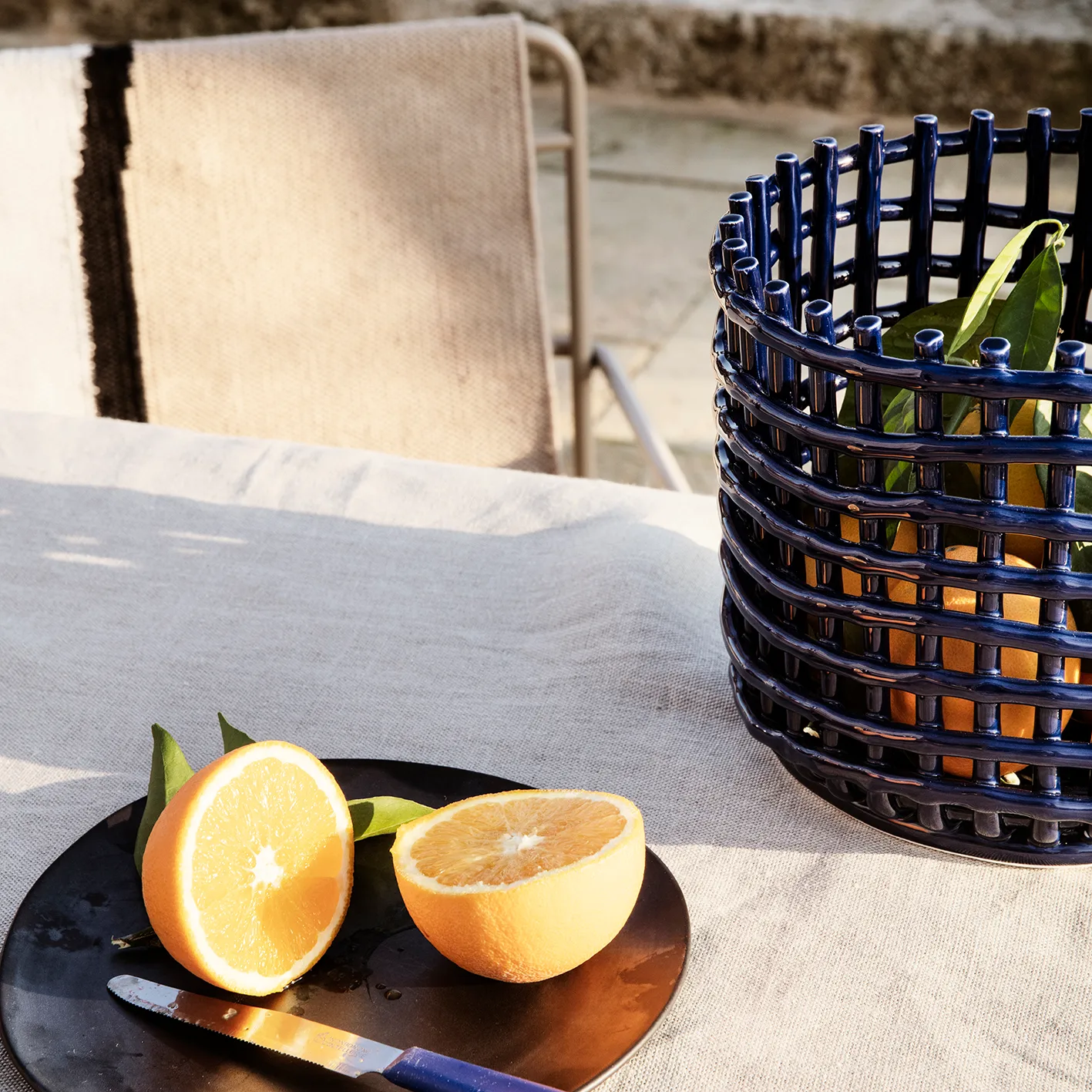 Ceramic braided basket Ø23.5 cm, blue Ferm Living