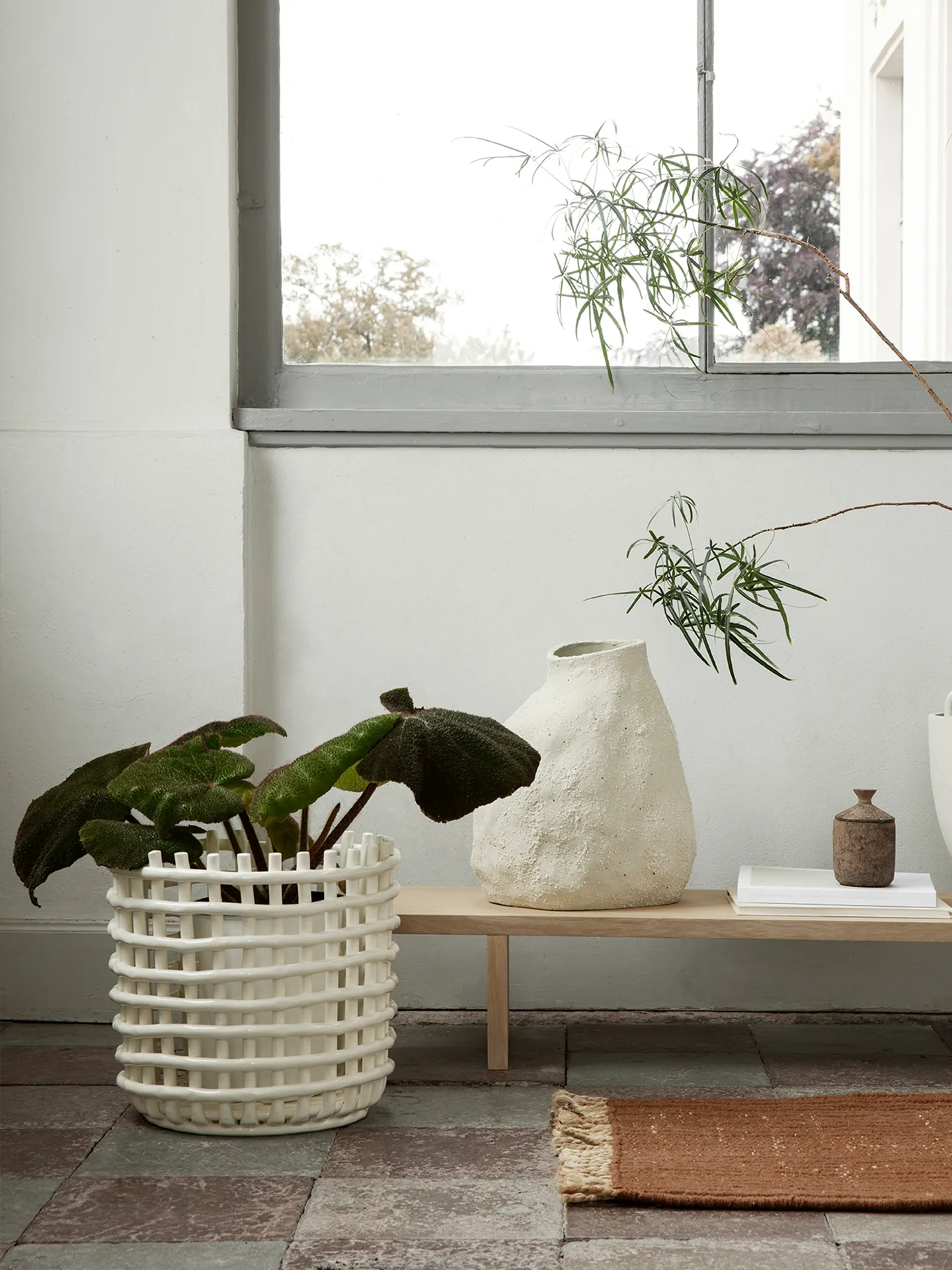 Ceramic plaited basket Ø35 cm, Off white Ferm Living
