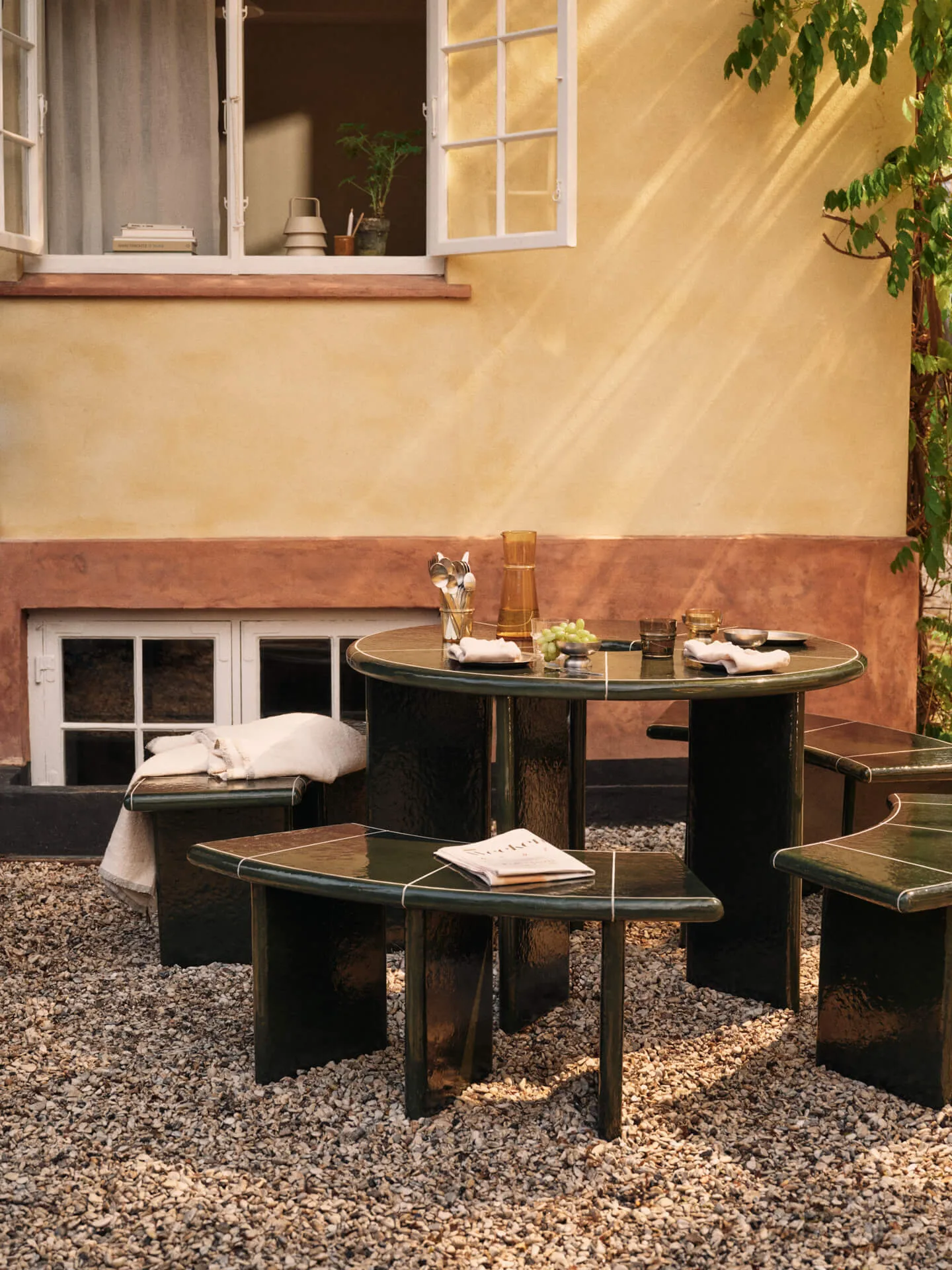 Deya dining table, Dark green, Ø120x75 cm Ferm Living