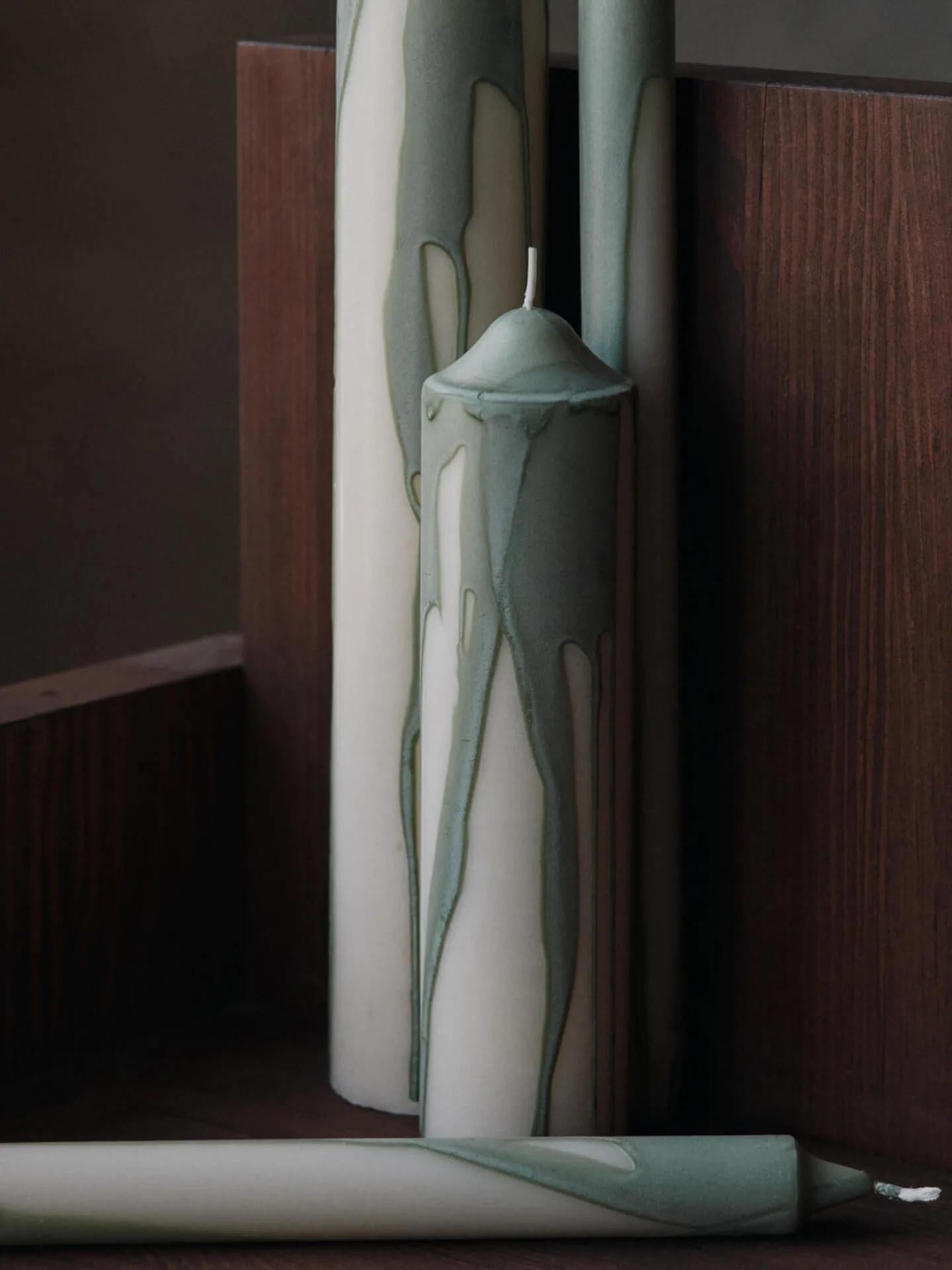 Drip pillar candle, Tea Green, 20 cm Ferm Living