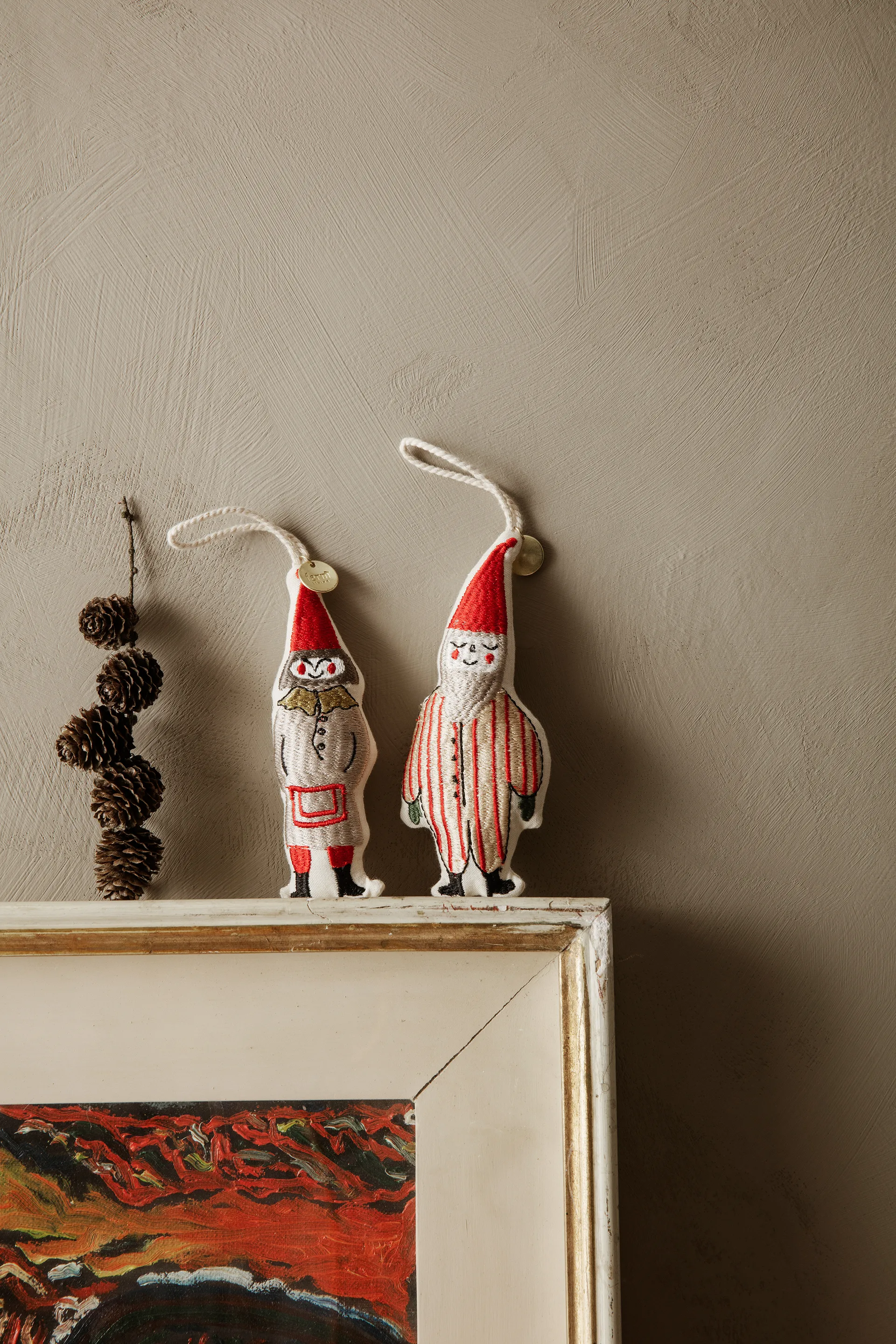 Elf pair Christmas decoration 13.5 cm 2-pack, Striped Ferm Living