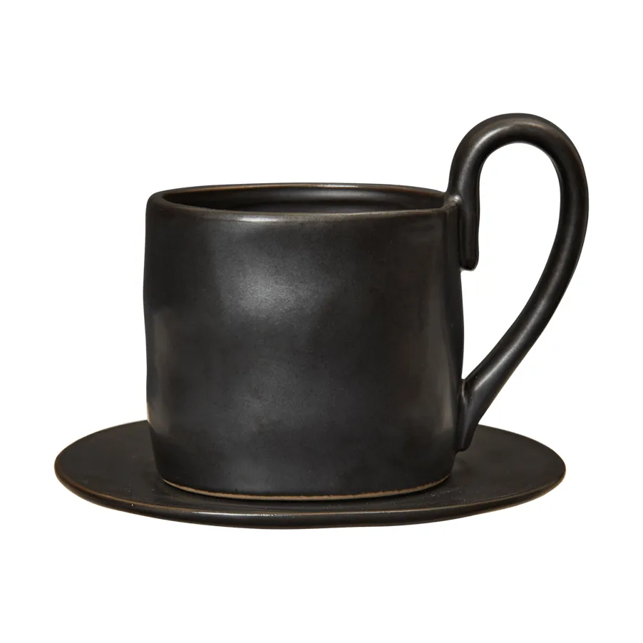 Ferm Living Flow mug with saucer 25 cl Black | Scandinavian Design | Coffee cups | Black