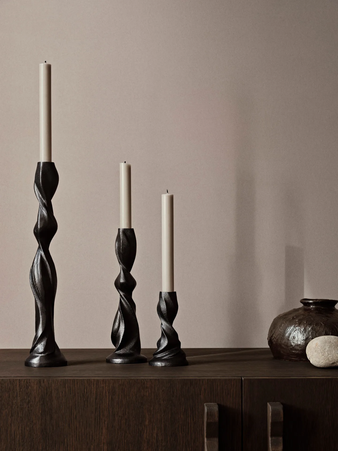 Gale candlestick 38 cm, Blackened Aluminium Ferm Living