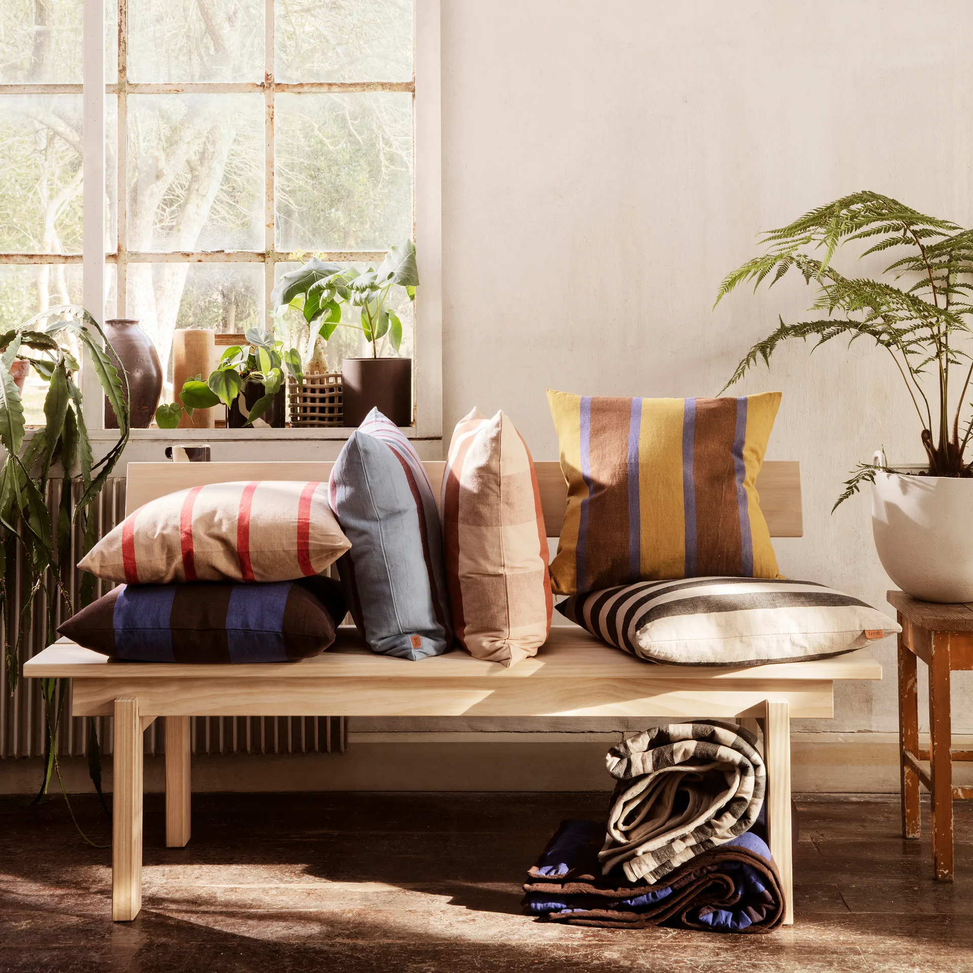 Grand cushion 50x50 cm, Lime-bright blue-chocolate Ferm Living