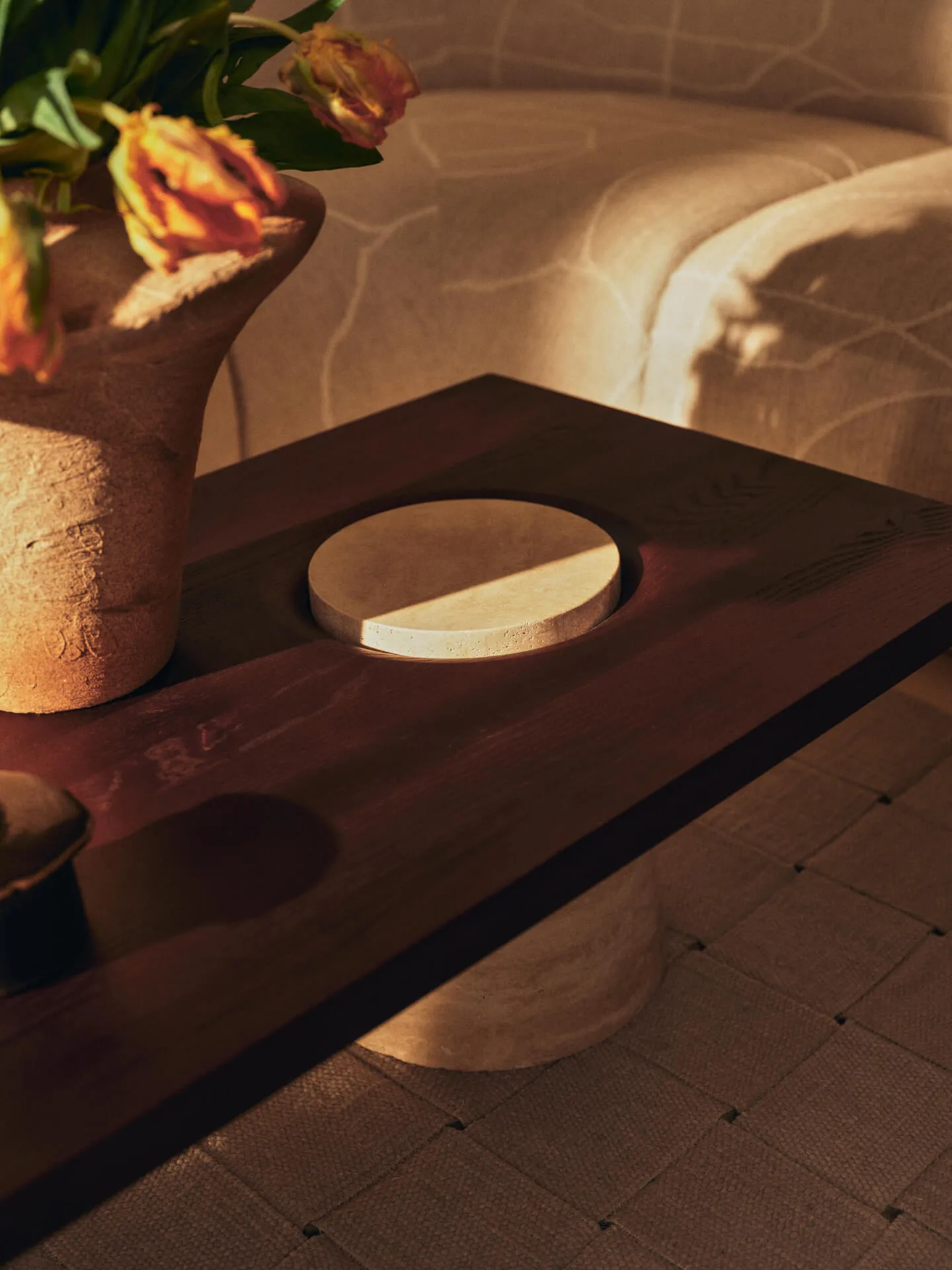 Grova coffee tables, Travertine, 155x55x34 m Ferm Living