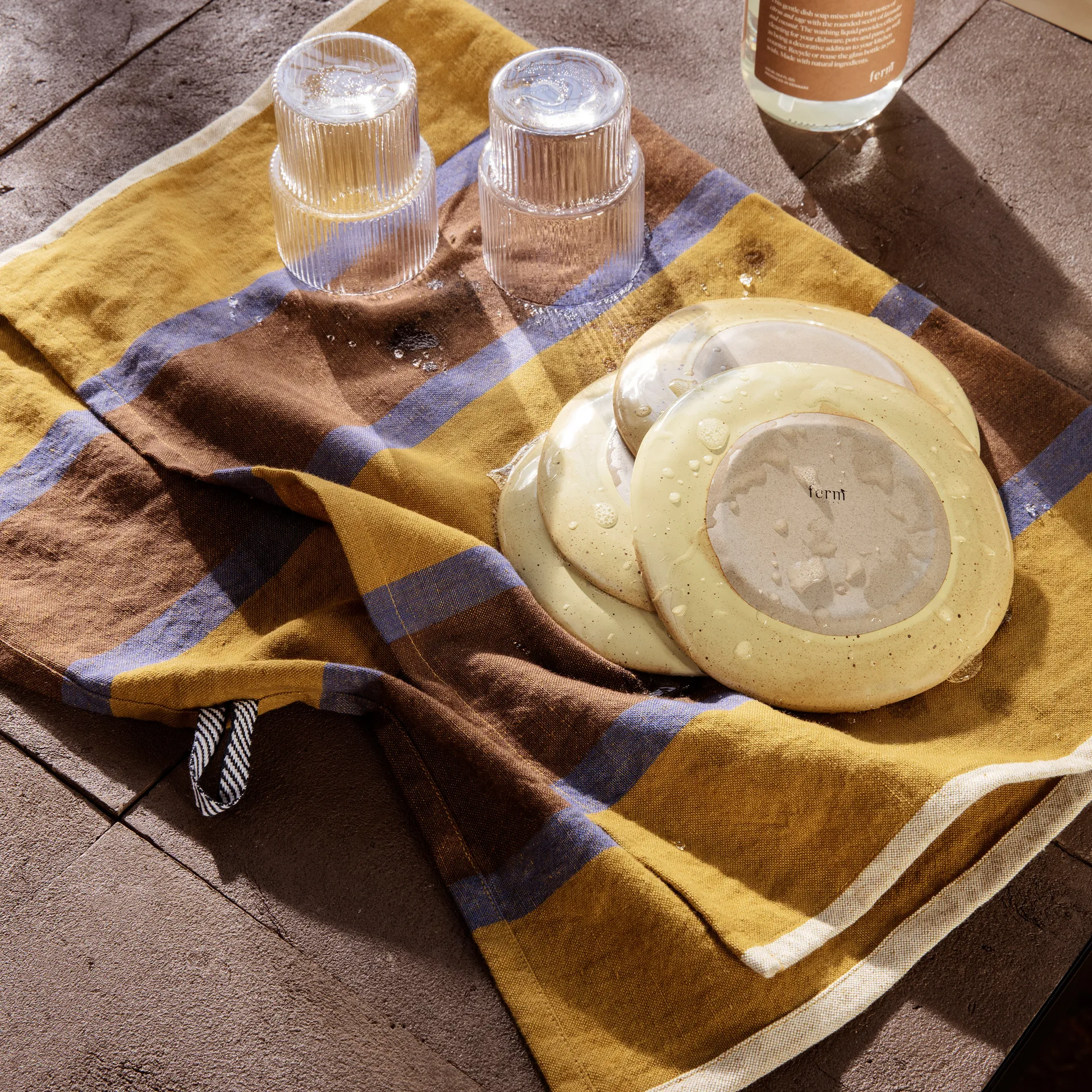 Hale kitchen towel 50x70 cm, Lime-bright blue-chocolate Ferm Living