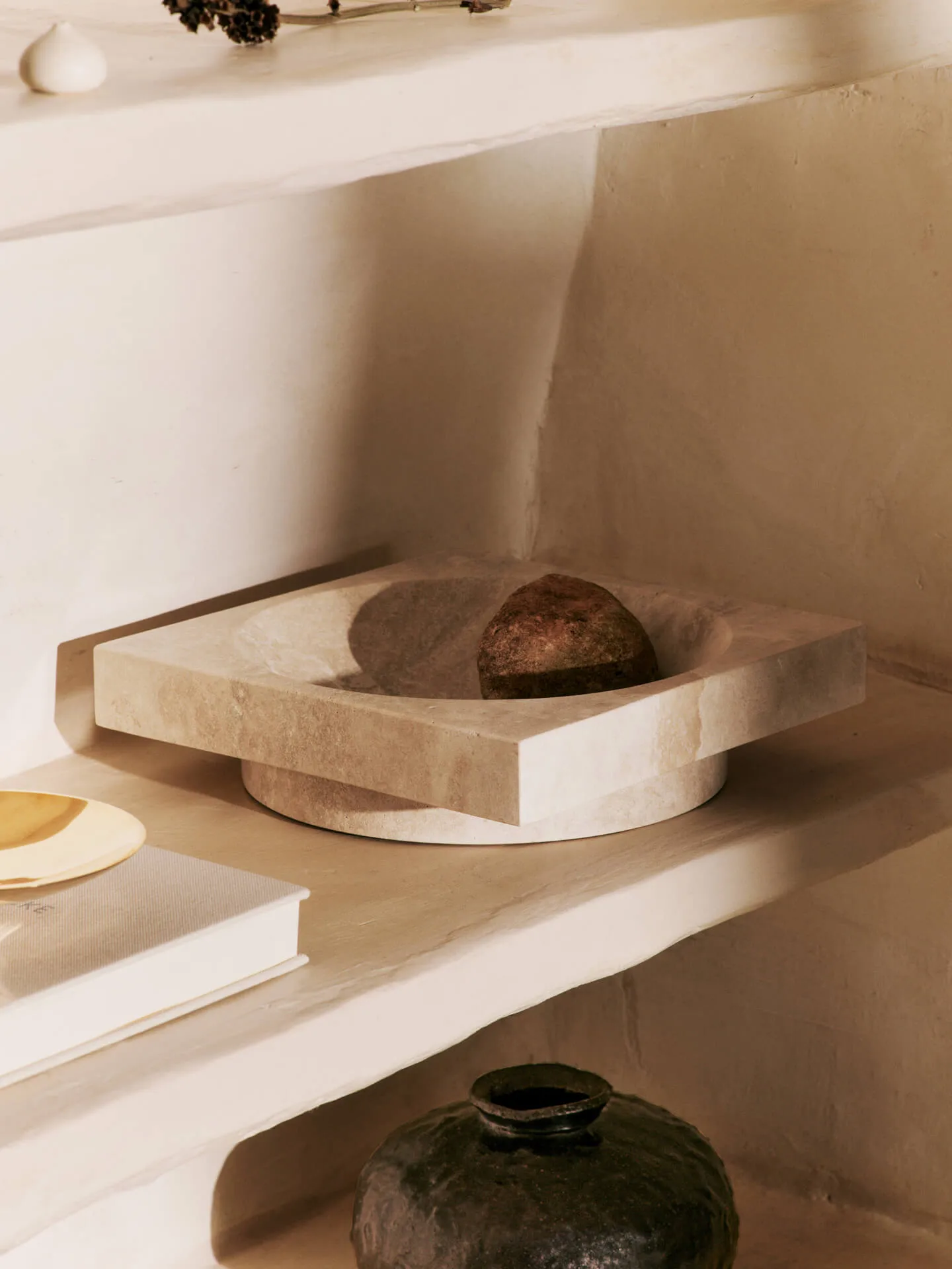 Hew decorative bowl lid, Travertine Ferm Living