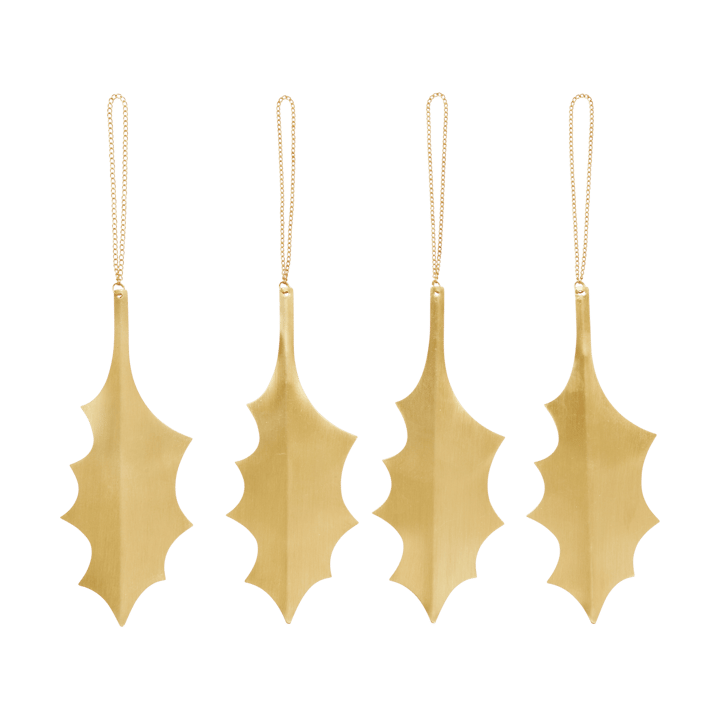 Holly leaf decorative hang 13.5 cm 4-pack - Brass - Ferm Living