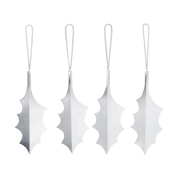 Holly leaf decorative hang 13.5 cm 4-pack - Silver - Ferm Living