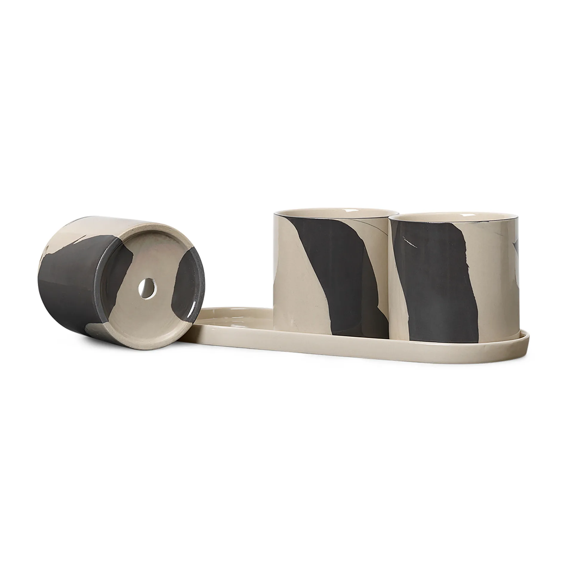 Inlay herb pot with saucer 4 pieces, Sand-brown Ferm Living