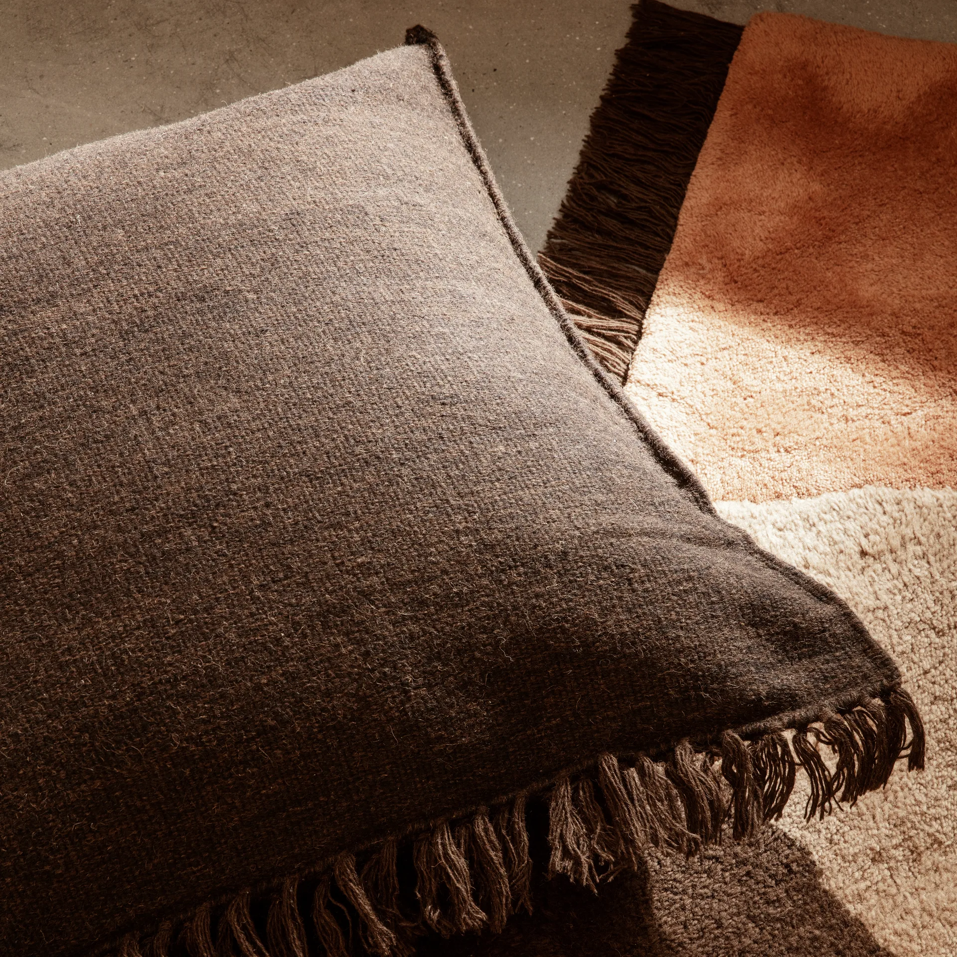 Kelim cushion with fringe L 80x80 cm, dark melange Ferm Living