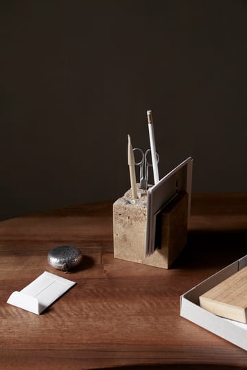 Klint pencil holder 9x9 cm - Beige travertine - ferm LIVING