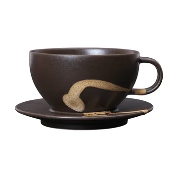 Koyo cup with saucer 36 cl - Dark brown-buff - Ferm Living