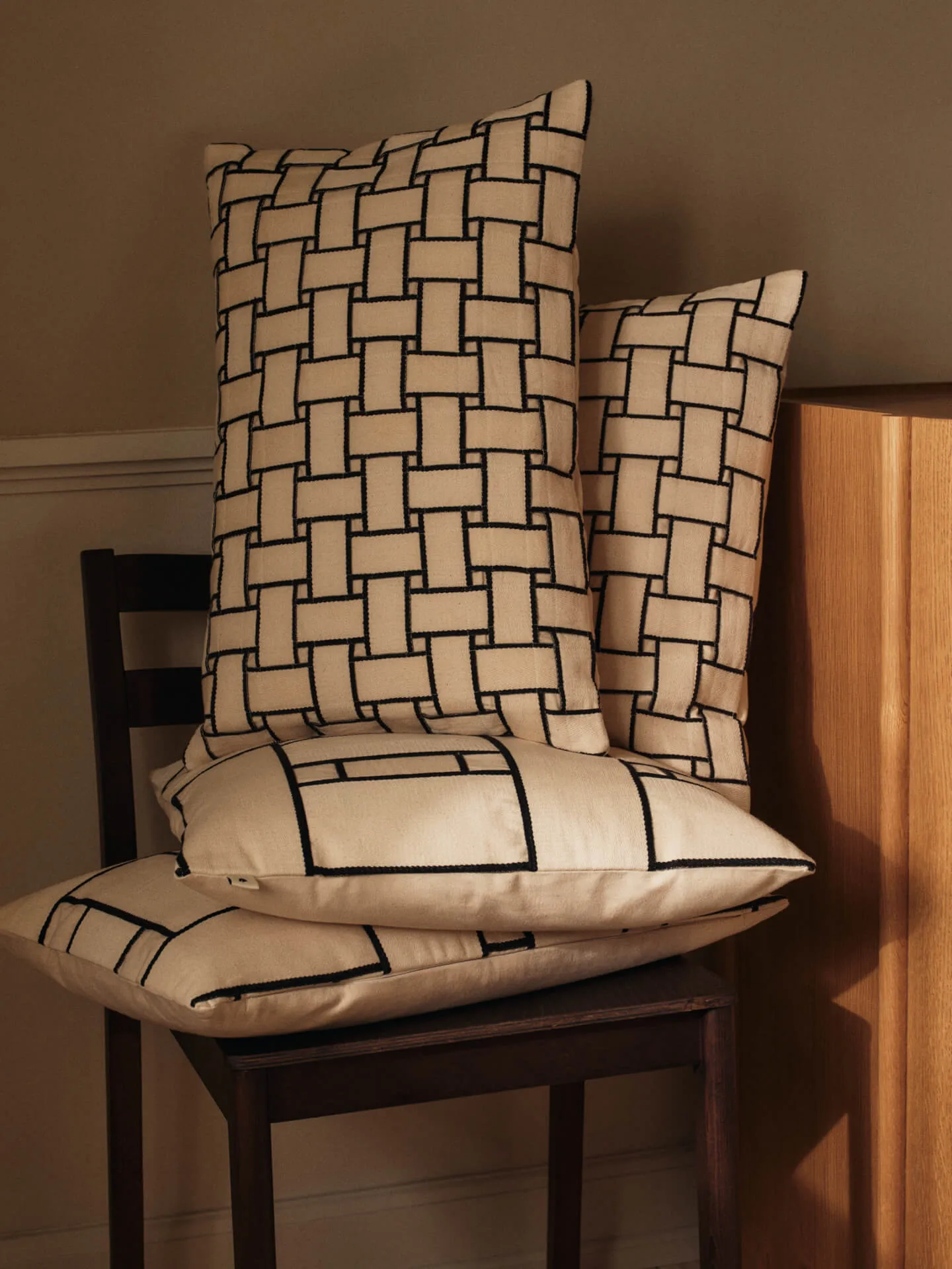 Lattice Offset cushion cover, Off-white-black, 40x60 cm Ferm Living
