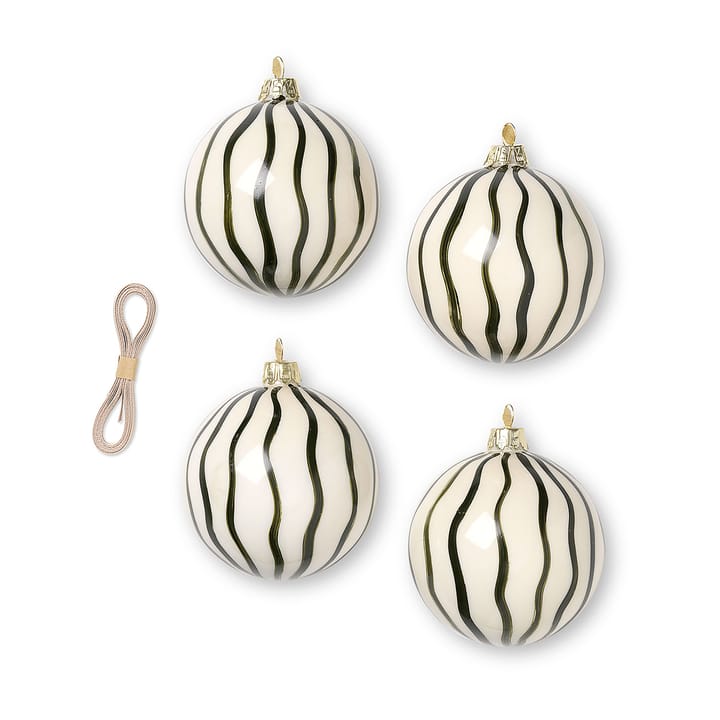 Lines Christmas decoration Ø8 cm 4-pack - Green - Ferm LIVING