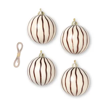 Lines Christmas decoration Ø8 cm 4-pack - Red-brown - Ferm Living