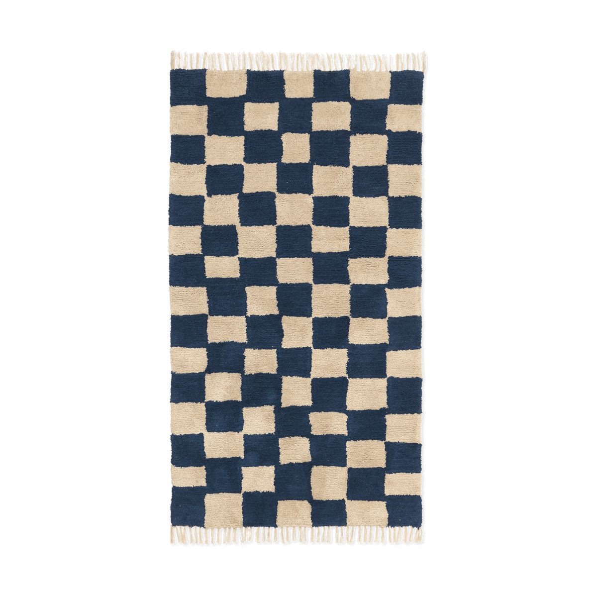 Ferm Living Mara cotton rug 80x150 cm Deep Blue-Warm Sand