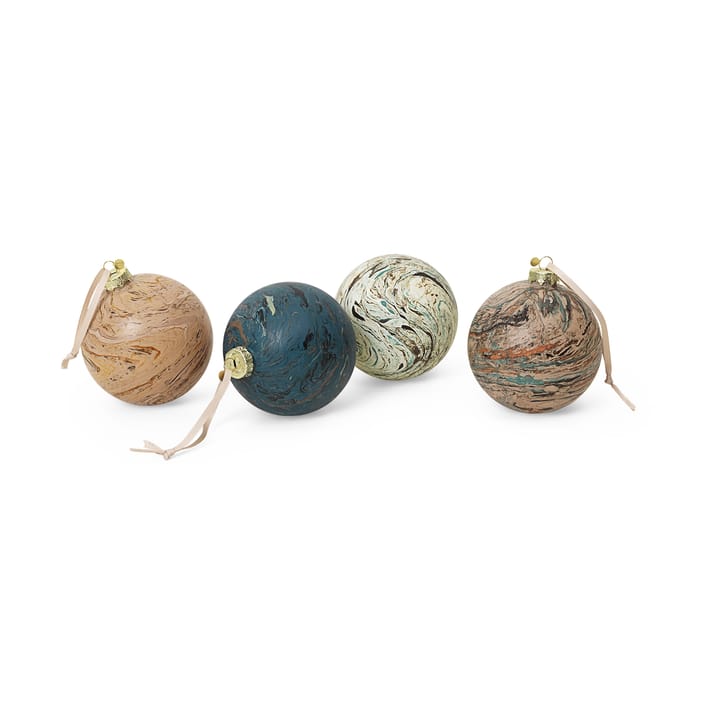 Marble decorative baubles mixed 4-pack - Large - Ferm LIVING