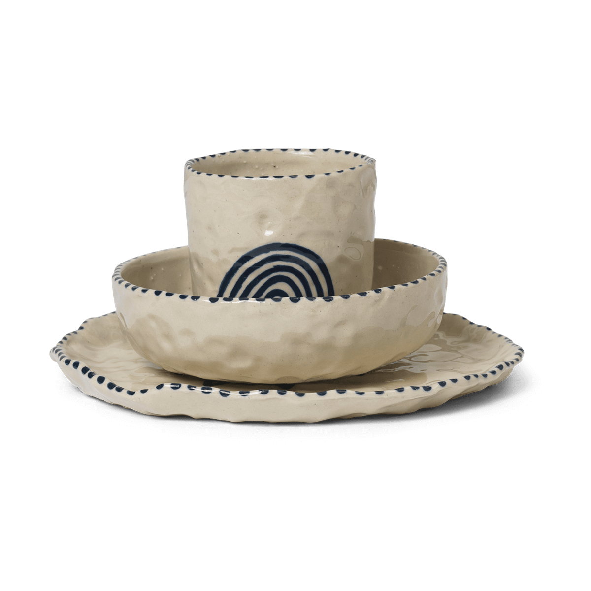 Ferm Living Naive children's dinnerware set 3 pieces Deep blue
