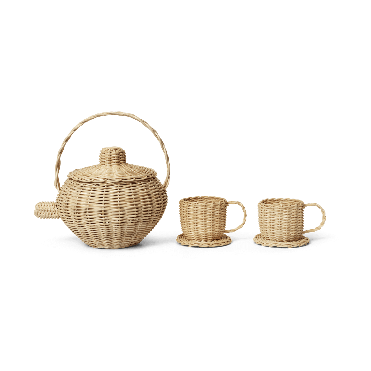 Ferm Living Rattan tea set 3 pieces Natural | Scandinavian Design | Children's room accessories | Beige