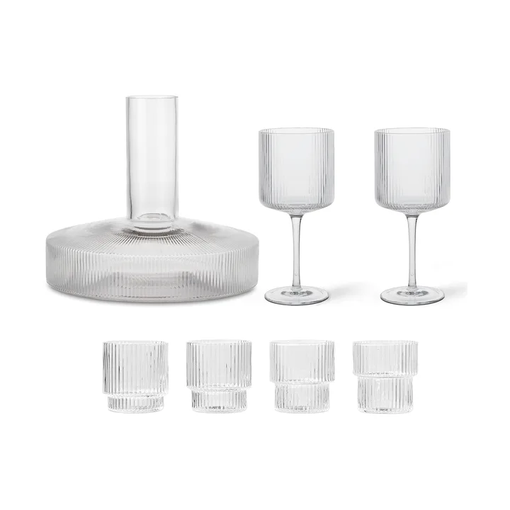 Ripple carafe and glass 17 pieces - Clear - undefined - Ferm Living