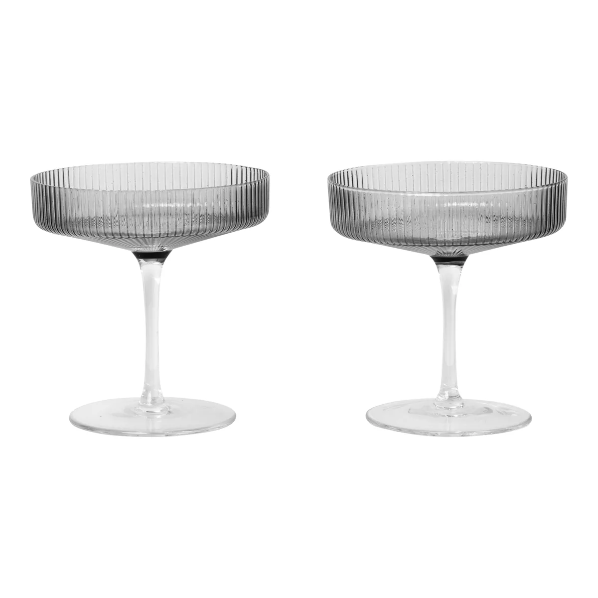 Ferm Living Ripple champagne glass 2-pack smoked grey