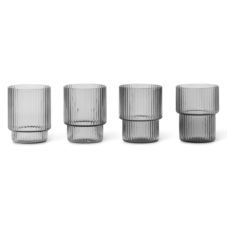 Ferm Living Ripple glass small 6 cl 4-pack grey | Scandinavian Design | Espresso cups | Grey
