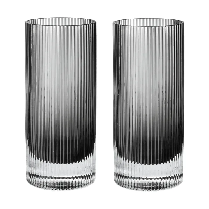 Ripple Highball glasses 48 cl 2-pack - Smoked grey - Ferm Living