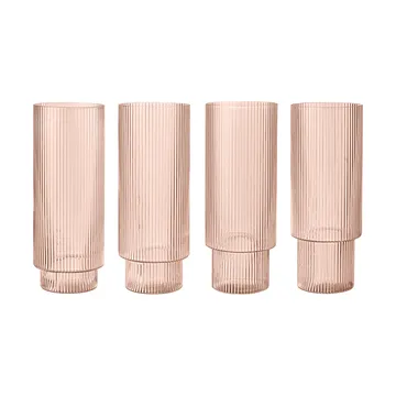 Ripple long drink glass 4-pack - Blush - Ferm Living