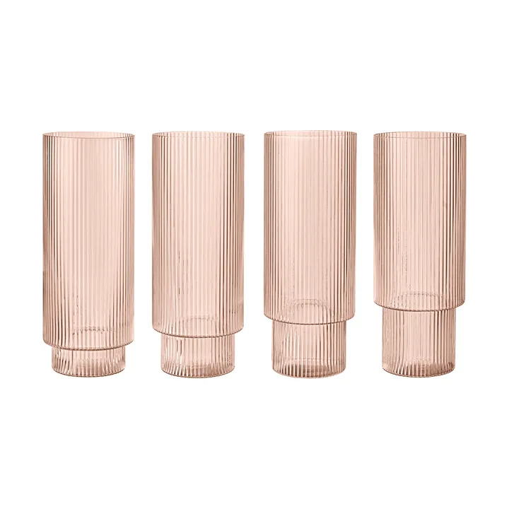 Ripple long drink glass 4-pack - Blush - Ferm Living