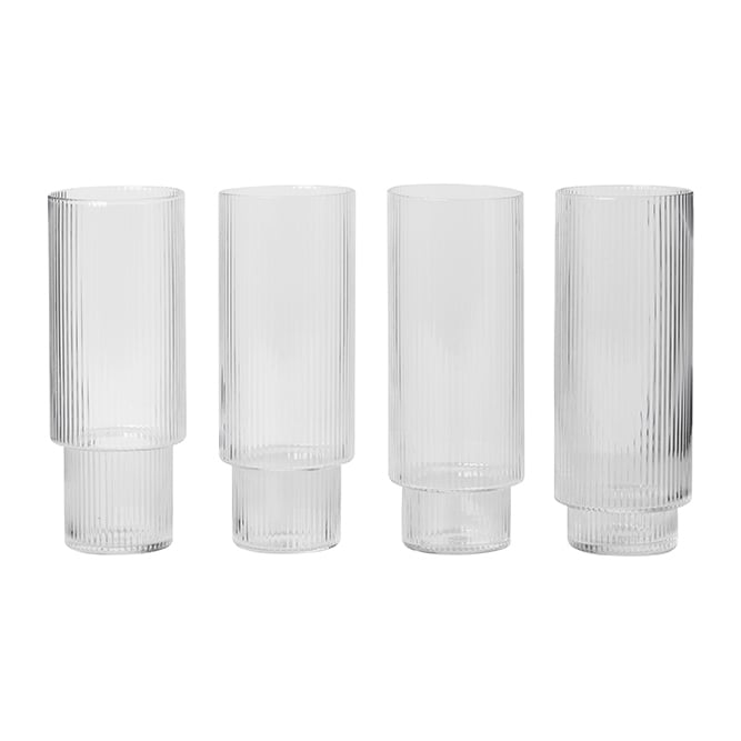 Ferm Living Ripple long drink glass 4-pack clear | Scandinavian Design | Long drink & highball glasses | Transparent