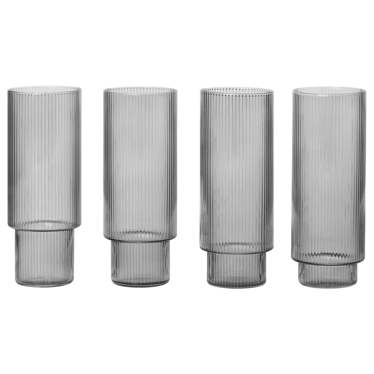 Ferm Living Ripple long drink glass 4-pack grey | Scandinavian Design | Long drink & highball glasses | Grey