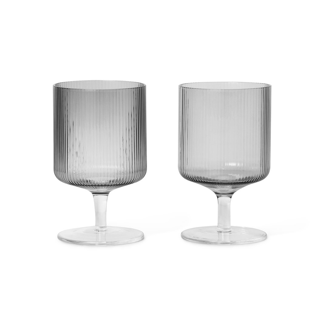 Ferm Living Ripple wine glass 2-pack grey | Scandinavian Design | Wine glasses | Grey