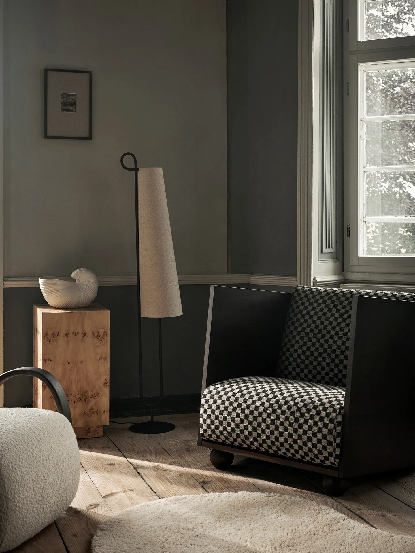 Rum Lounge Chair Check, Dark Stained-Sand-Black Ferm Living