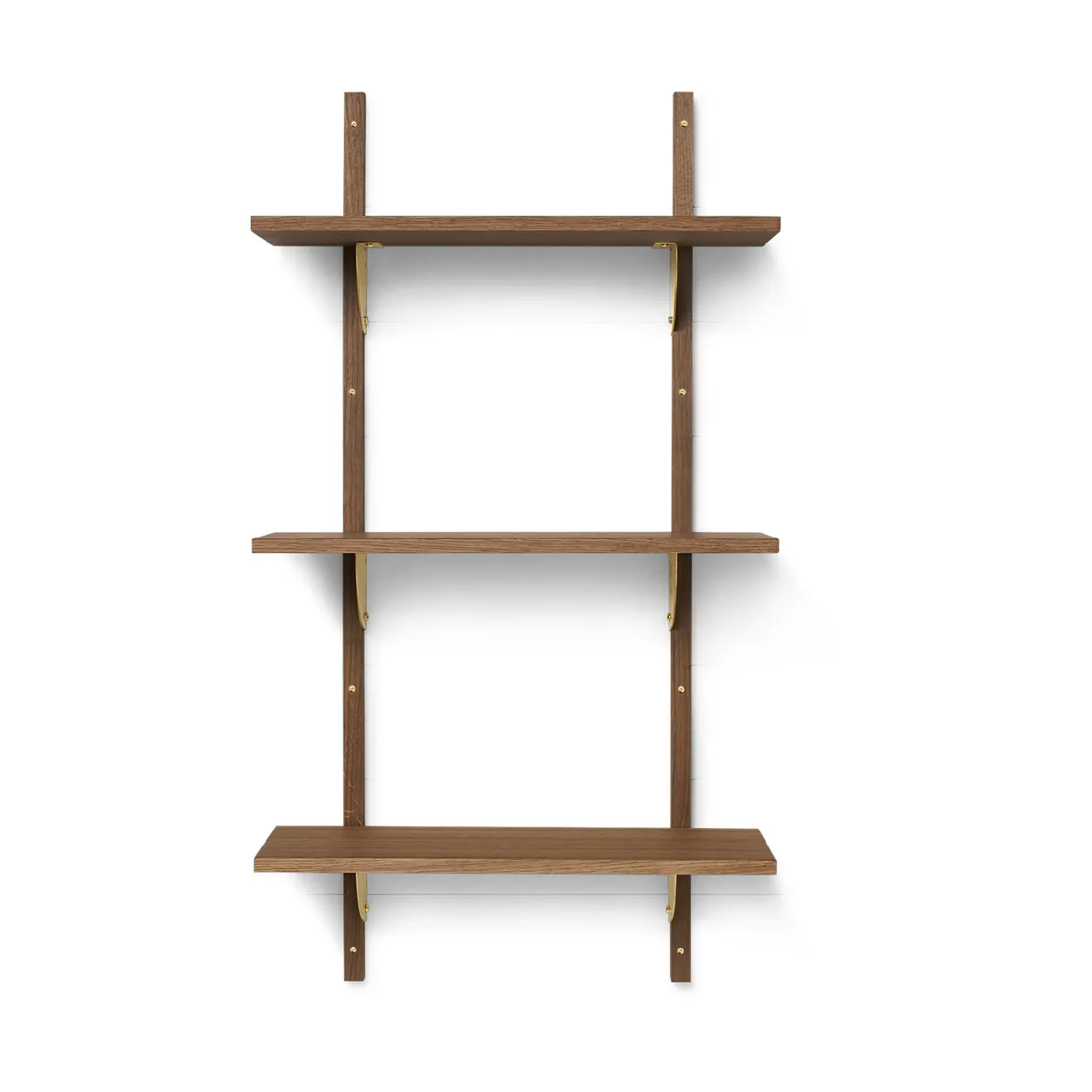 Ferm Living Sector shelf triple narrow Oak, brass | Scandinavian Design | Shelves & shelving systems | Brown