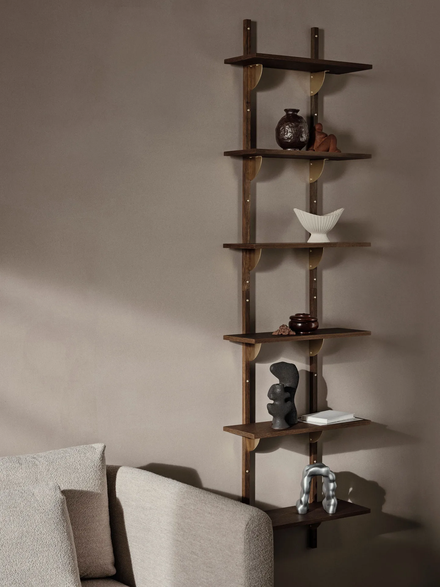Sector shelf triple narrow, Smoked Oak, brass Ferm Living
