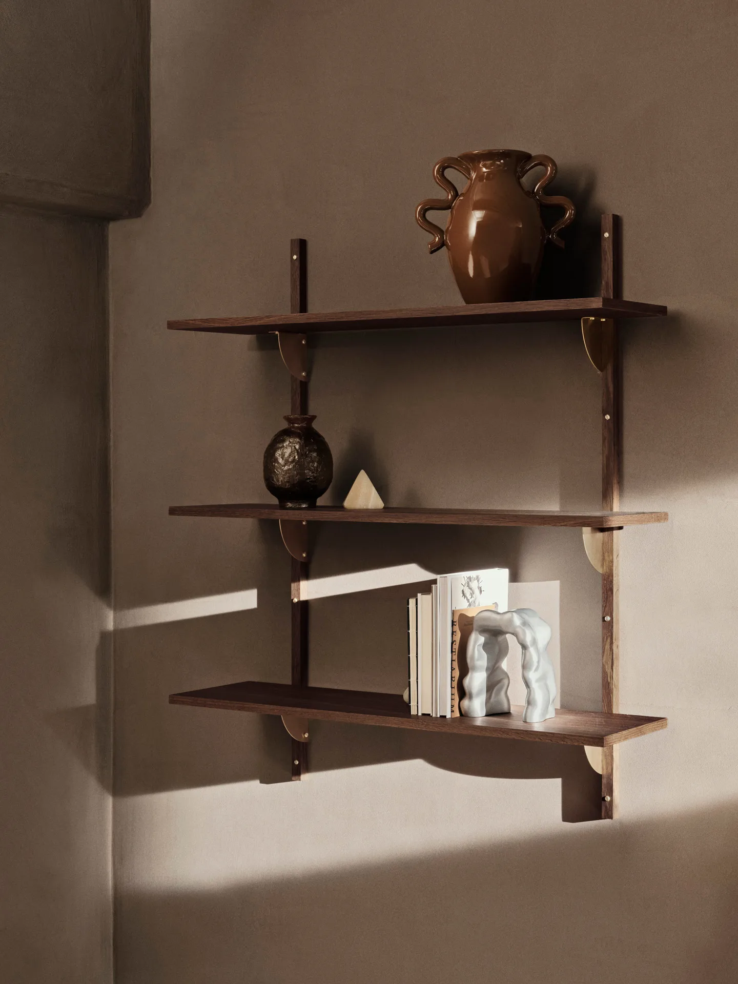 Sector shelf triple wide, Smoked Oak, brass Ferm Living