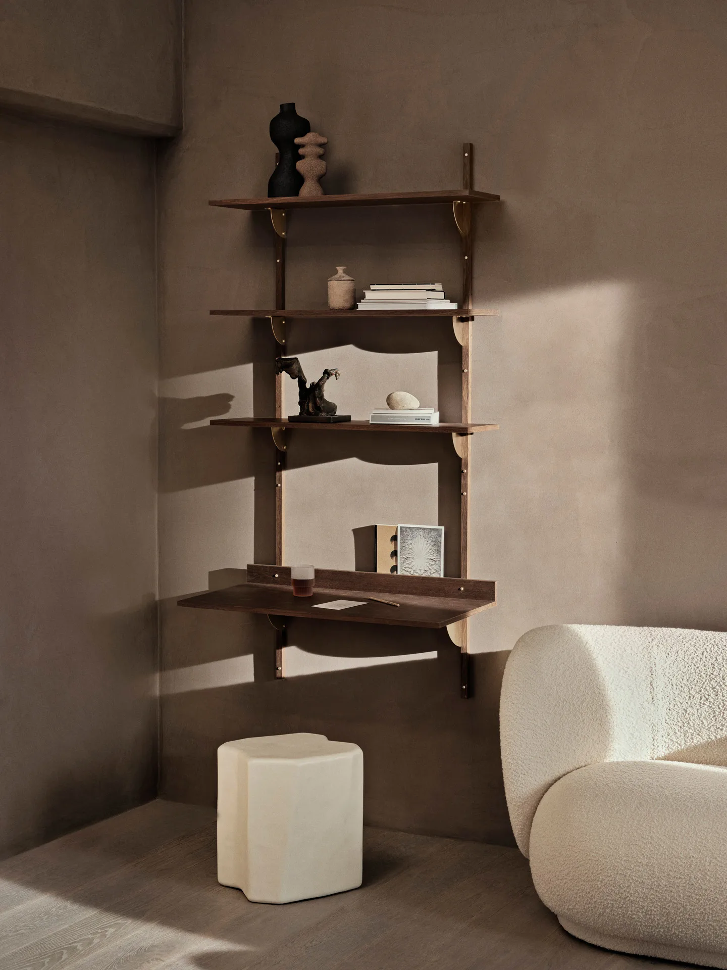 Sector shelf triple wide, Smoked Oak, brass Ferm Living