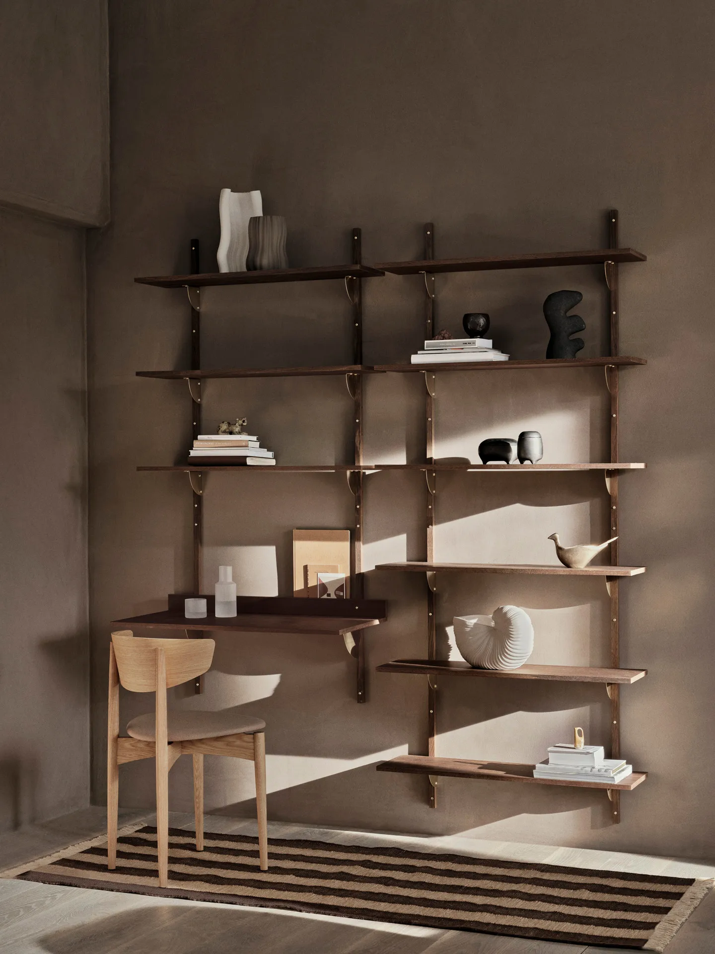 Sector shelf triple wide, Smoked Oak, brass Ferm Living