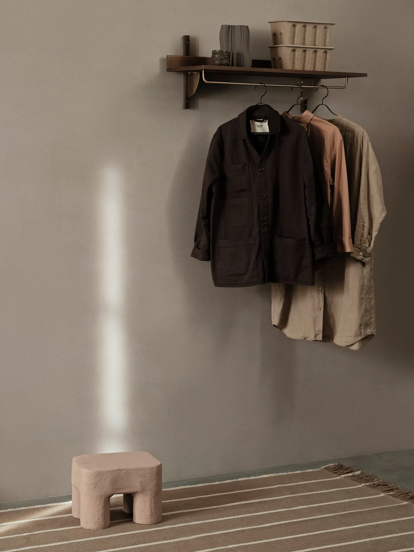 Sector shelf with hanging rail 37x87 cm, Smoked Oak, brass Ferm Living