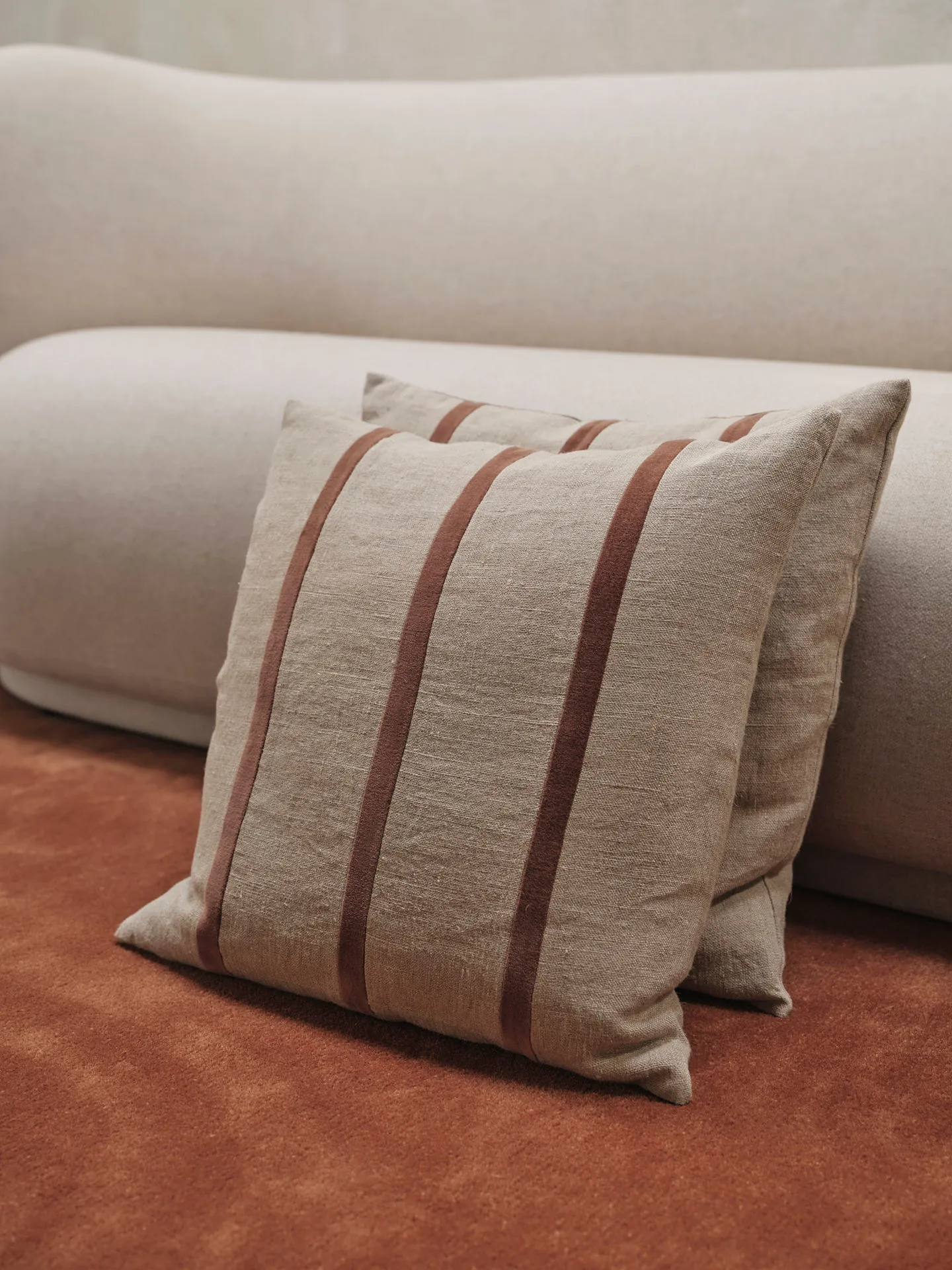 Senti Stripe cushion 50x50 cm, Linen-carob brown Ferm Living