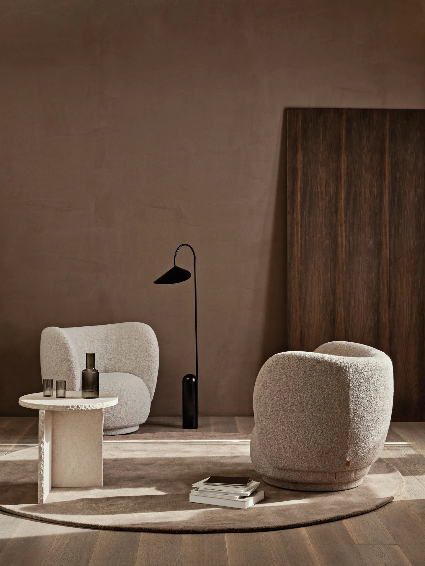Stille tufted rug round, Ash Brown Ø240 cm Ferm Living