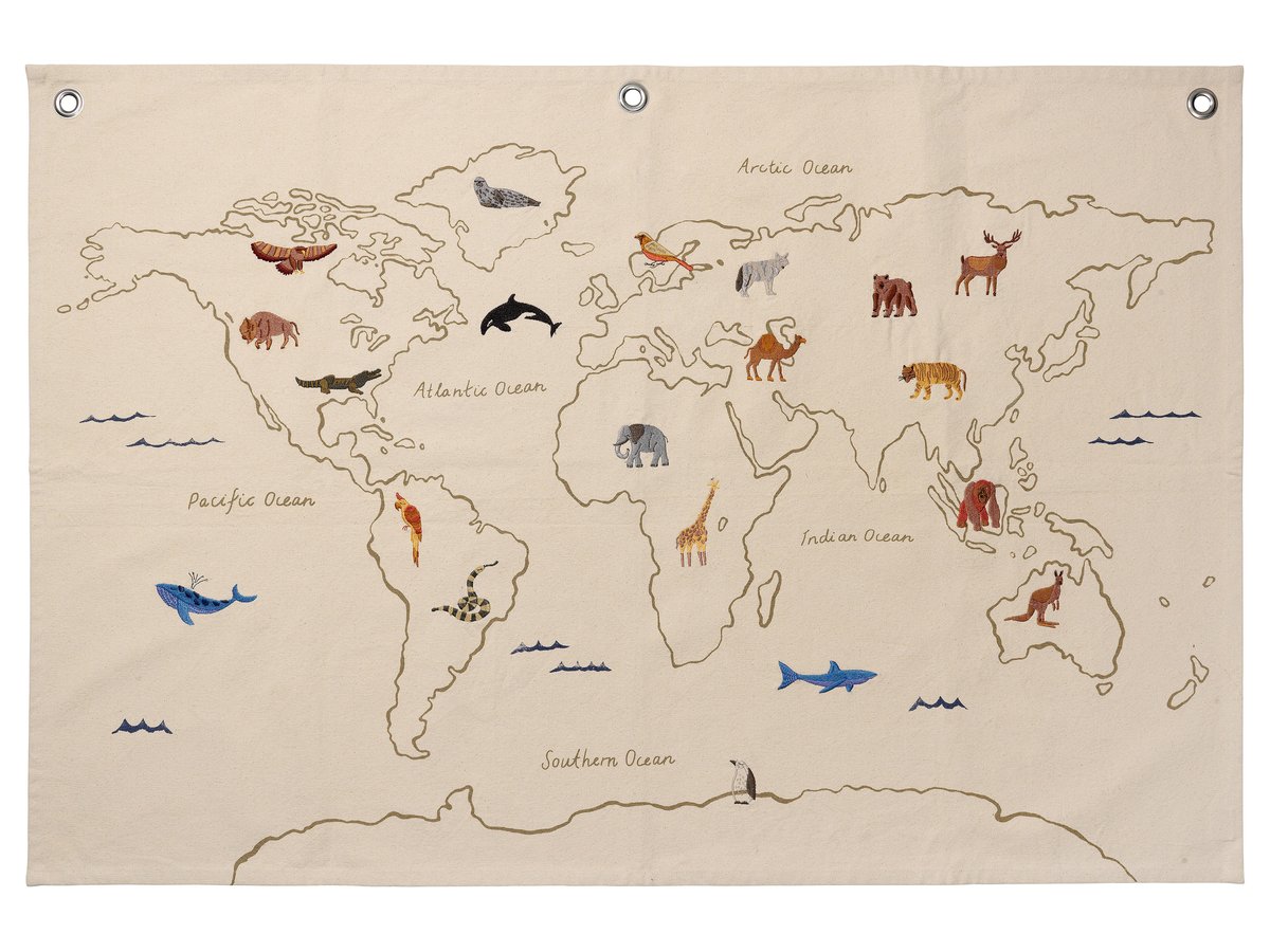Ferm Living The world fabric map Off white | Scandinavian Design | Children's room accessories | Beige