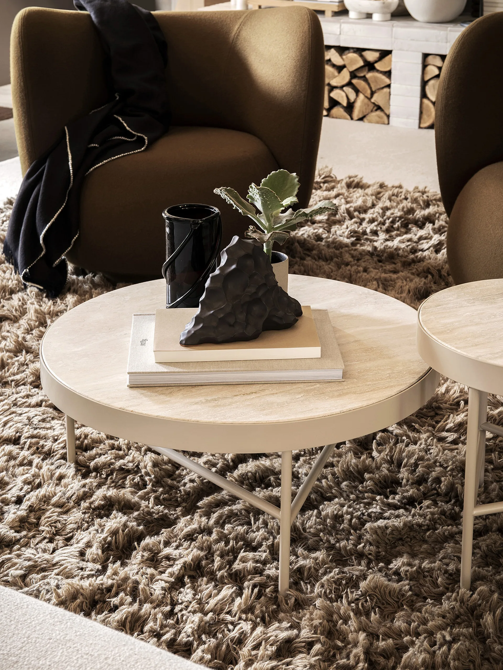 Travertine coffee table Ø70.5 cm, Cashmere Ferm Living