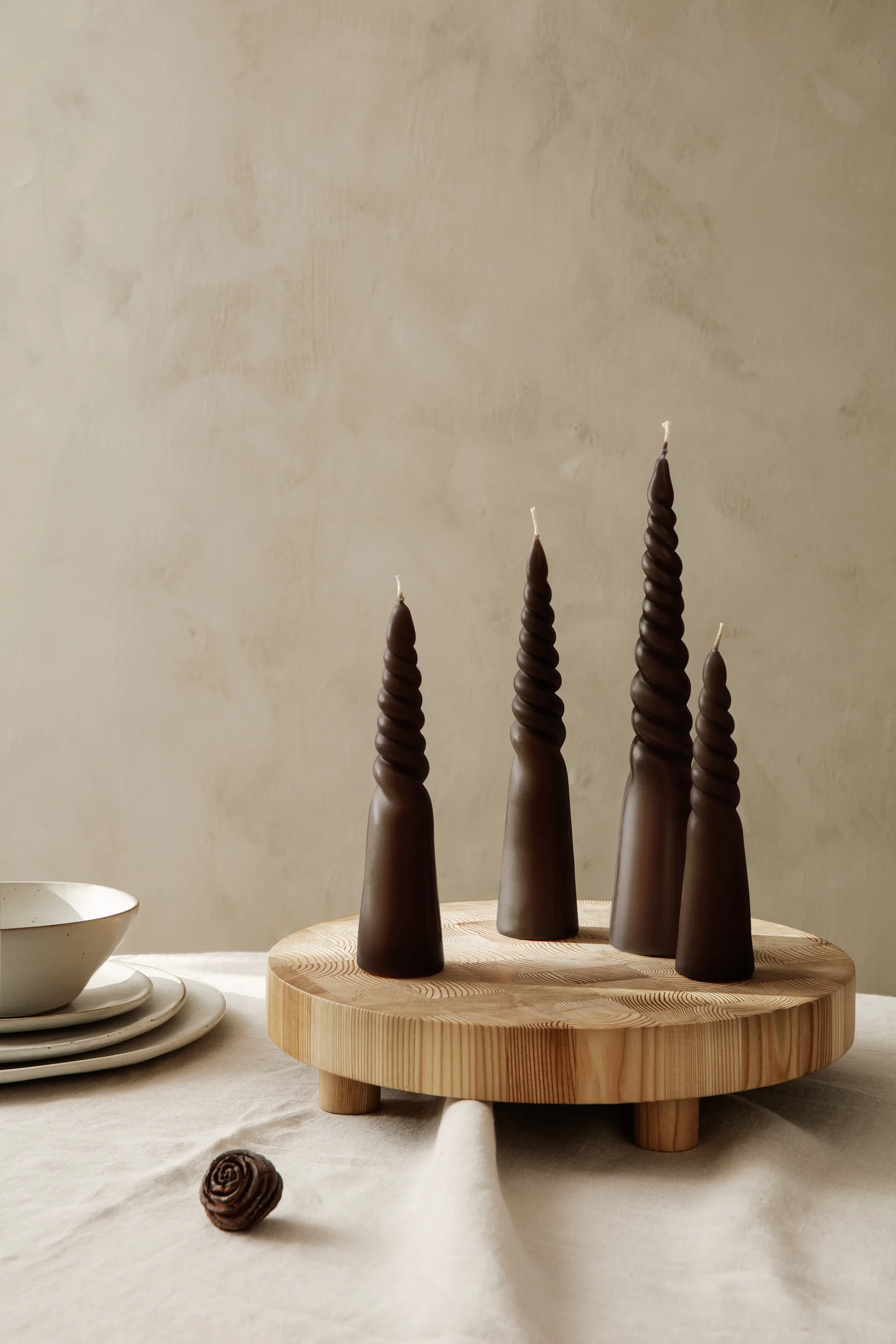 Twisted candles 4-pack, Brown Ferm Living