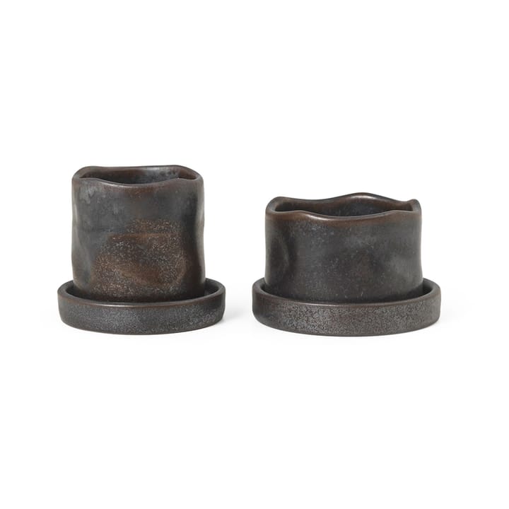 Uneru Mini flower pot with saucer 2 pieces, Black Ferm Living